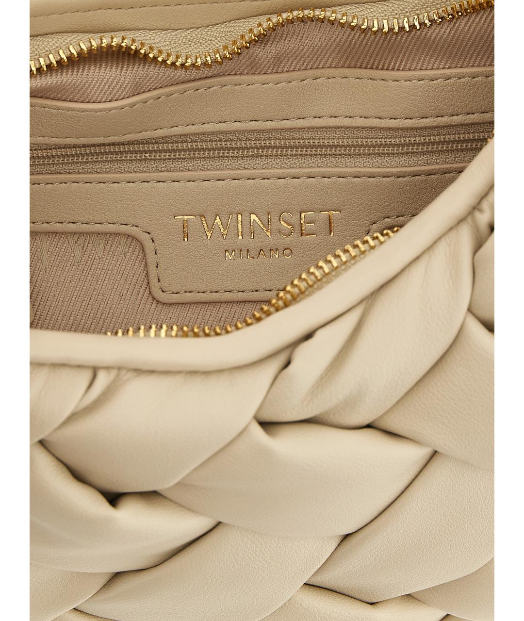 TWIN-SET Бежевая сумка с короткими ручками из искусственной кожи, фото 4