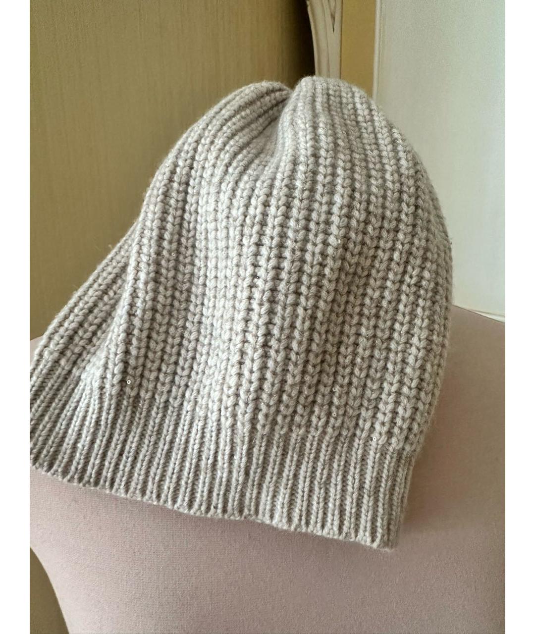 BRUNELLO CUCINELLI Бежевая кашемировая шапка, фото 2