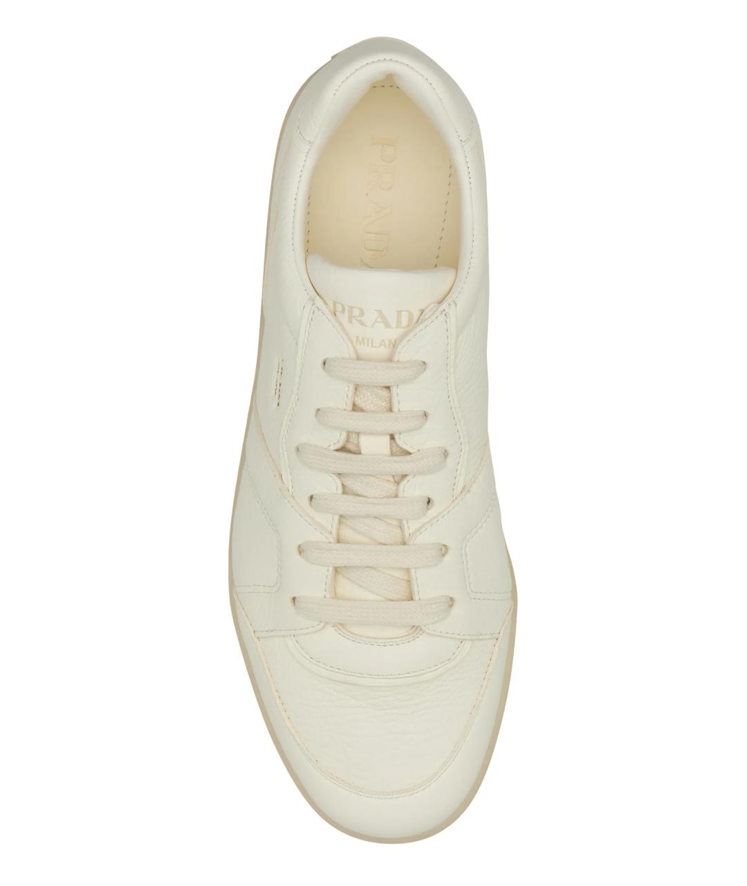 PRADA Белые кожаные низкие кроссовки / кеды, фото 4