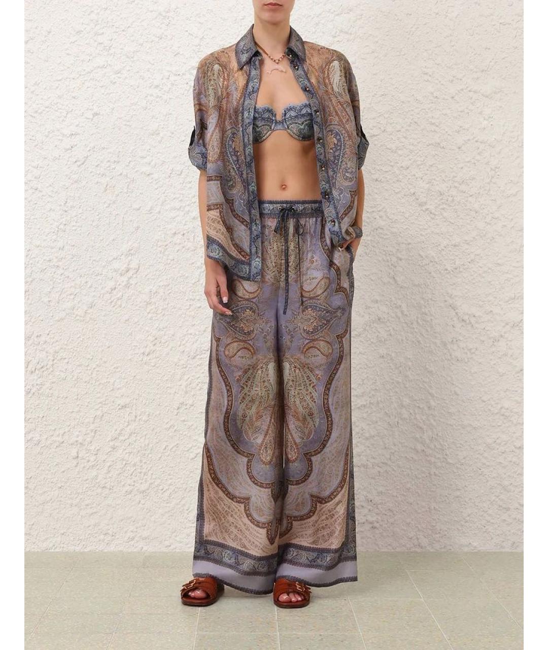 ZIMMERMANN Синие шелковые брюки широкие, фото 2