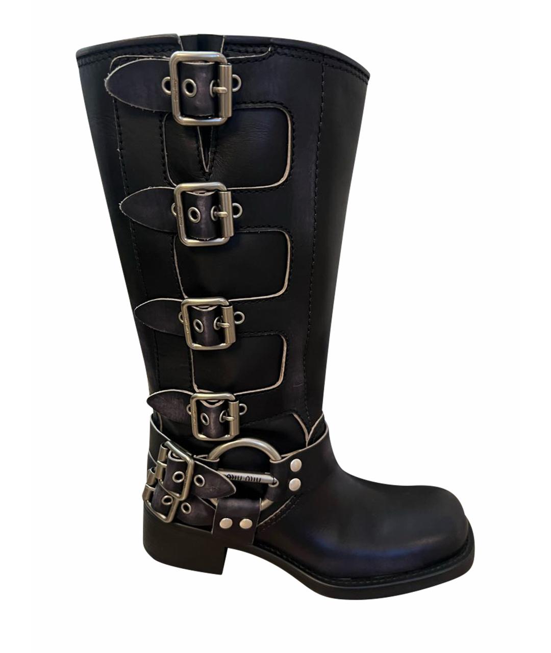 MIU MIU Черные кожаные сапоги, фото 1