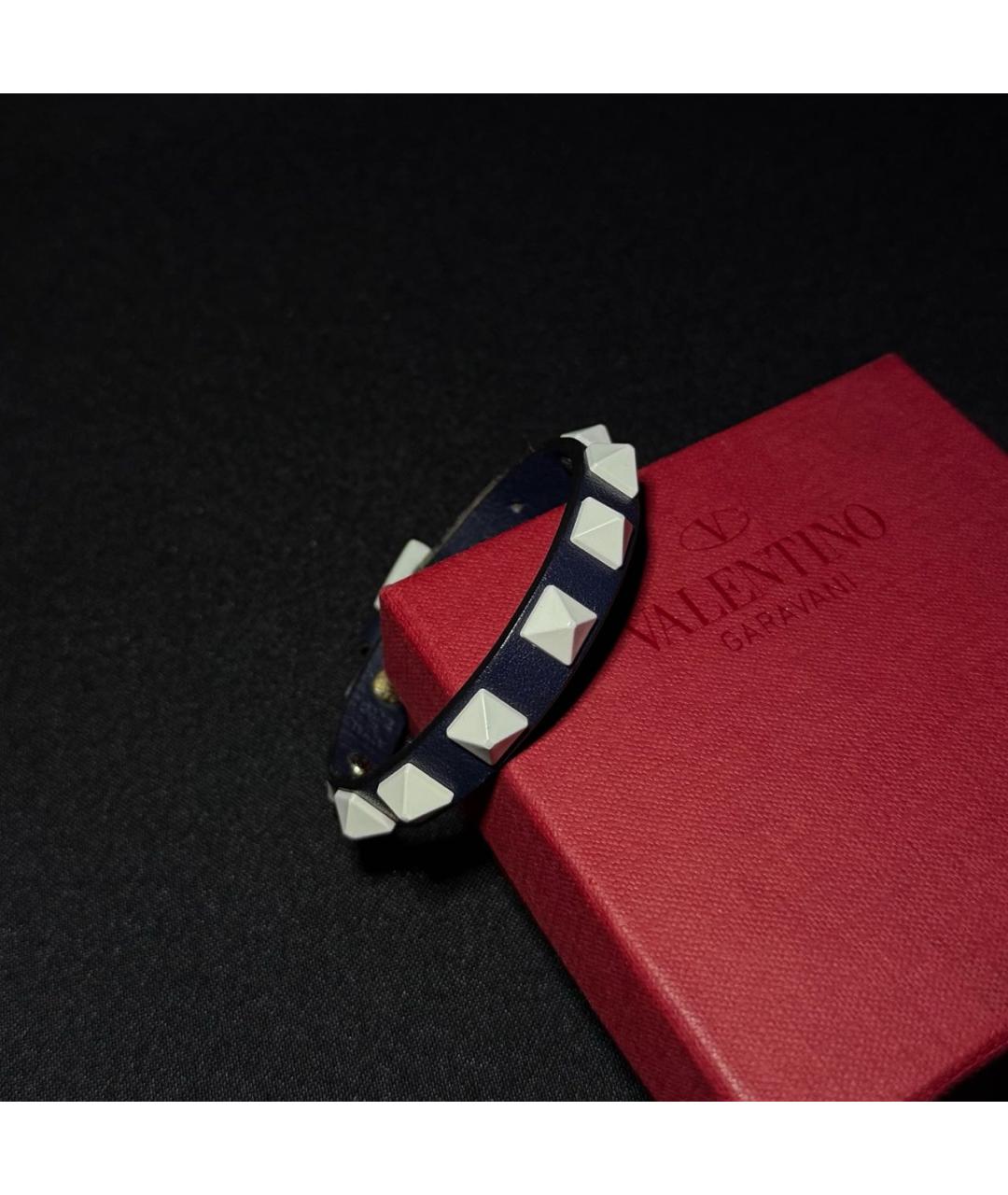 VALENTINO Темно-синий кожаный браслет, фото 5