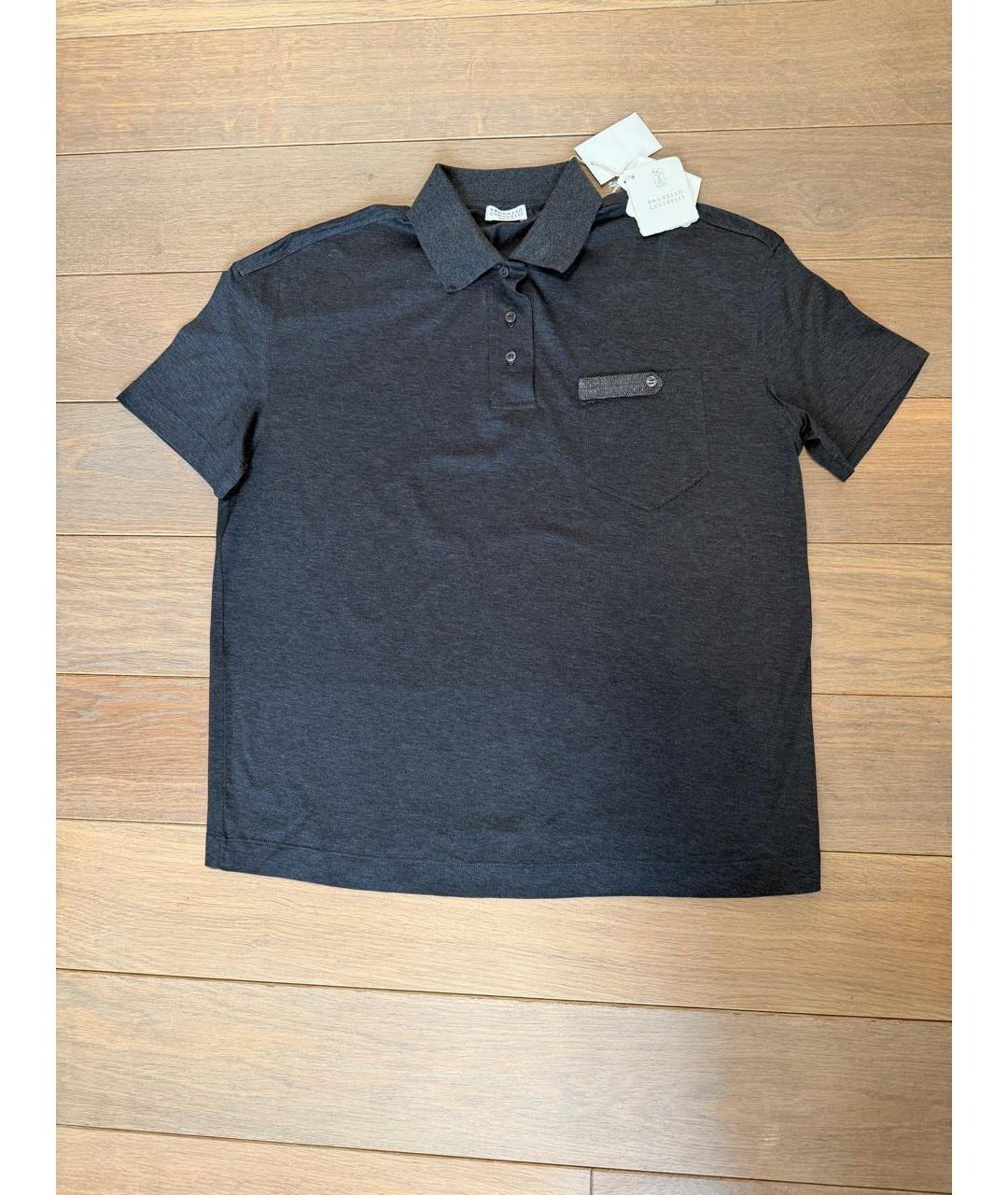 BRUNELLO CUCINELLI Антрацитовая хлопковая футболка, фото 6