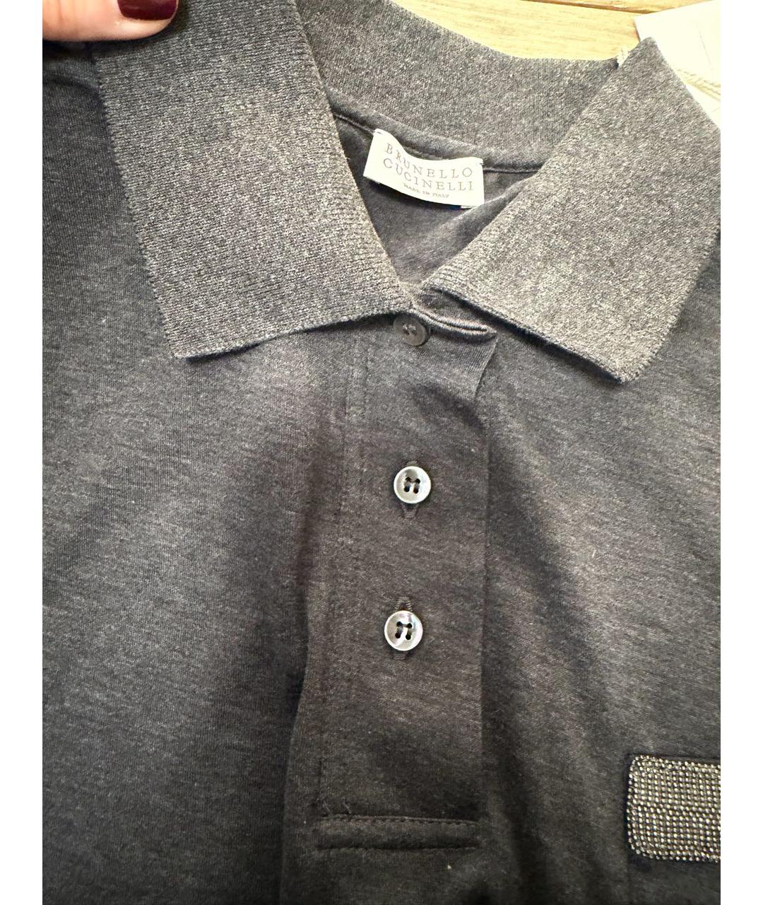 BRUNELLO CUCINELLI Антрацитовая хлопковая футболка, фото 2