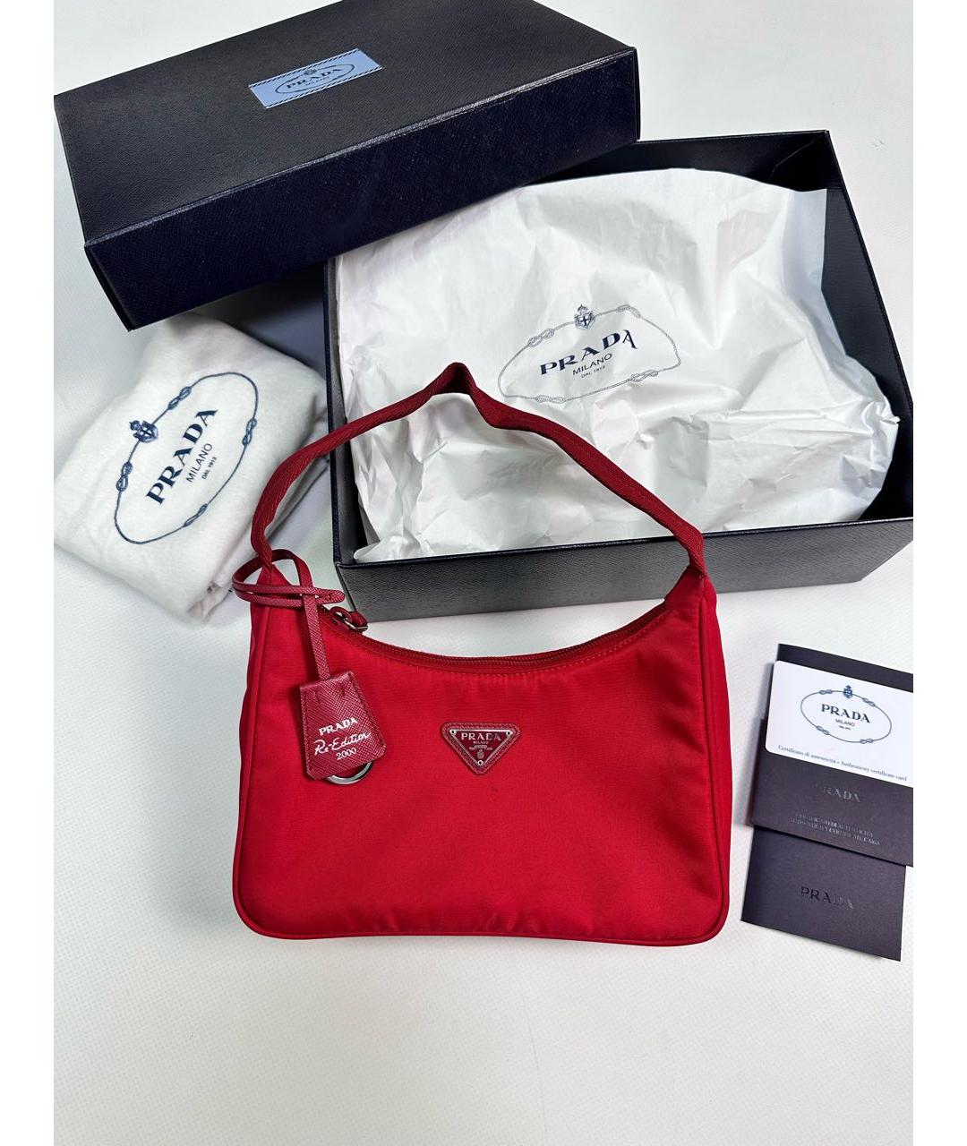 PRADA Красная тканевая сумка с короткими ручками, фото 9