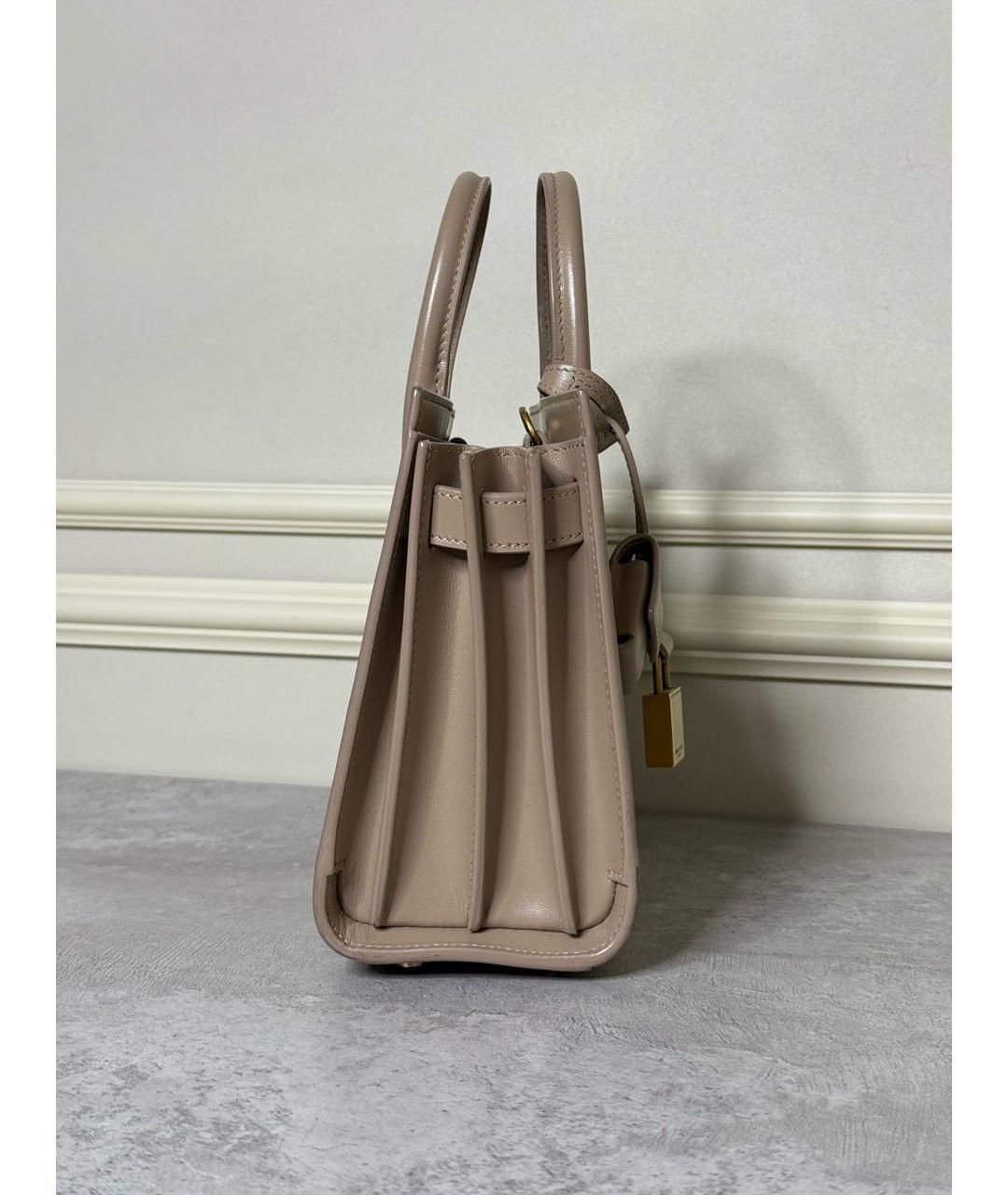 SAINT LAURENT Бежевая кожаная сумка через плечо, фото 3