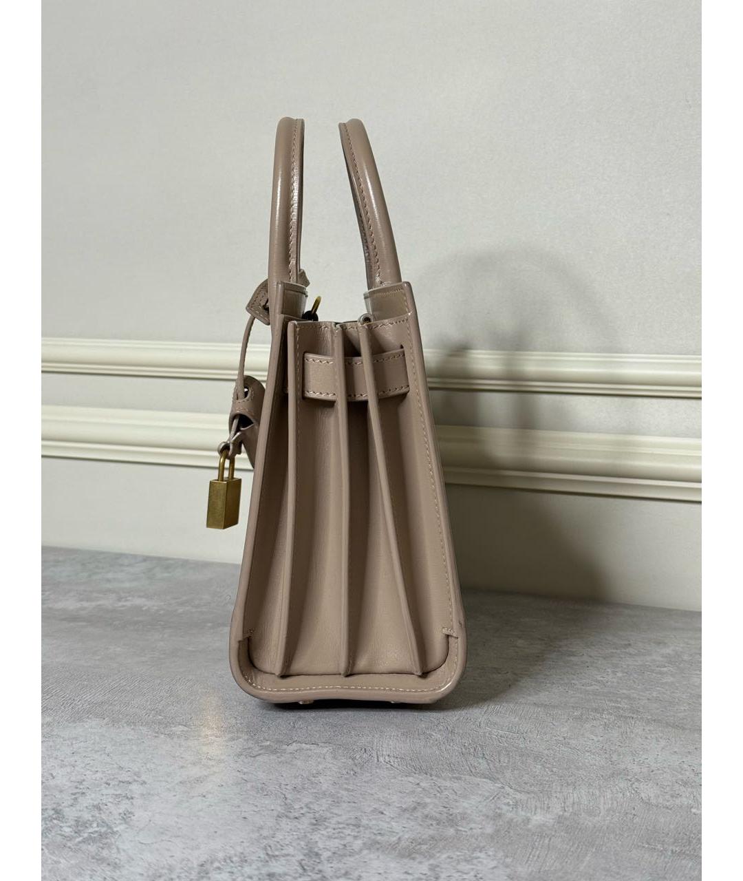 SAINT LAURENT Бежевая кожаная сумка через плечо, фото 4