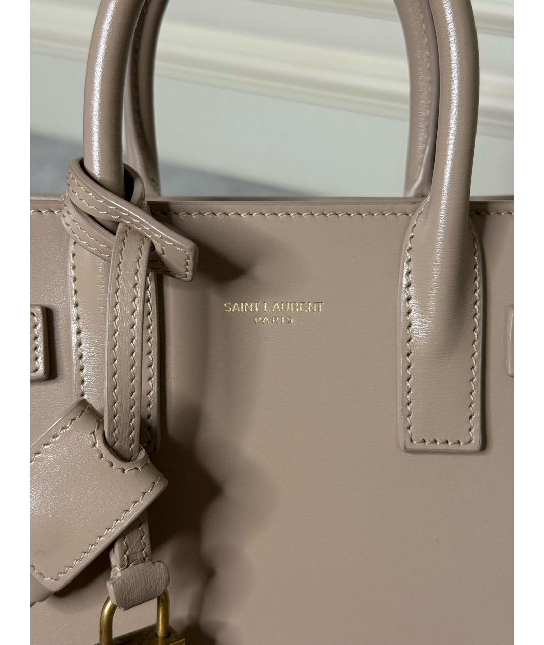 SAINT LAURENT Бежевая кожаная сумка через плечо, фото 8
