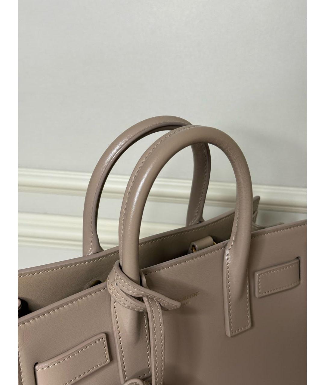 SAINT LAURENT Бежевая кожаная сумка через плечо, фото 6