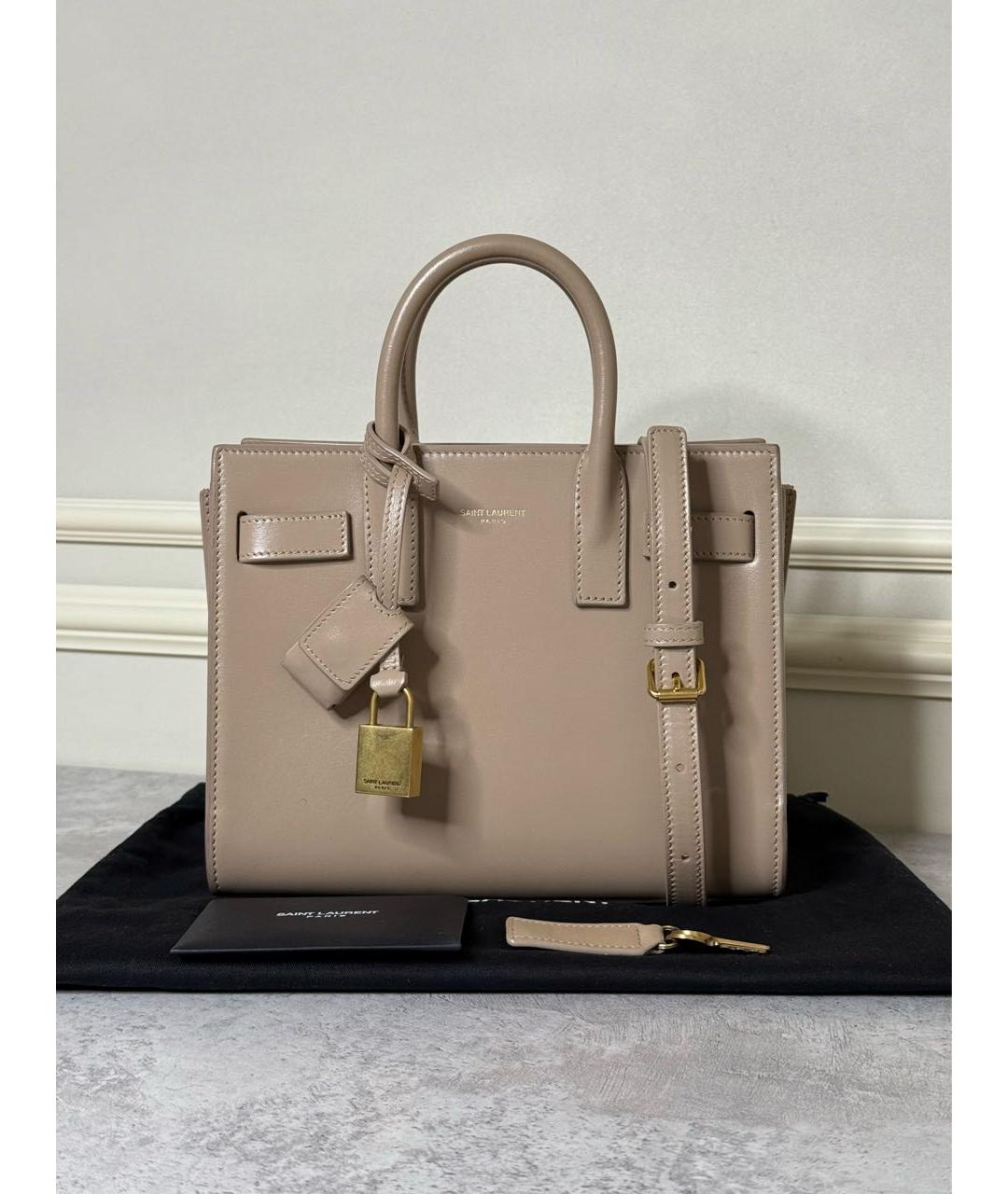 SAINT LAURENT Бежевая кожаная сумка через плечо, фото 9