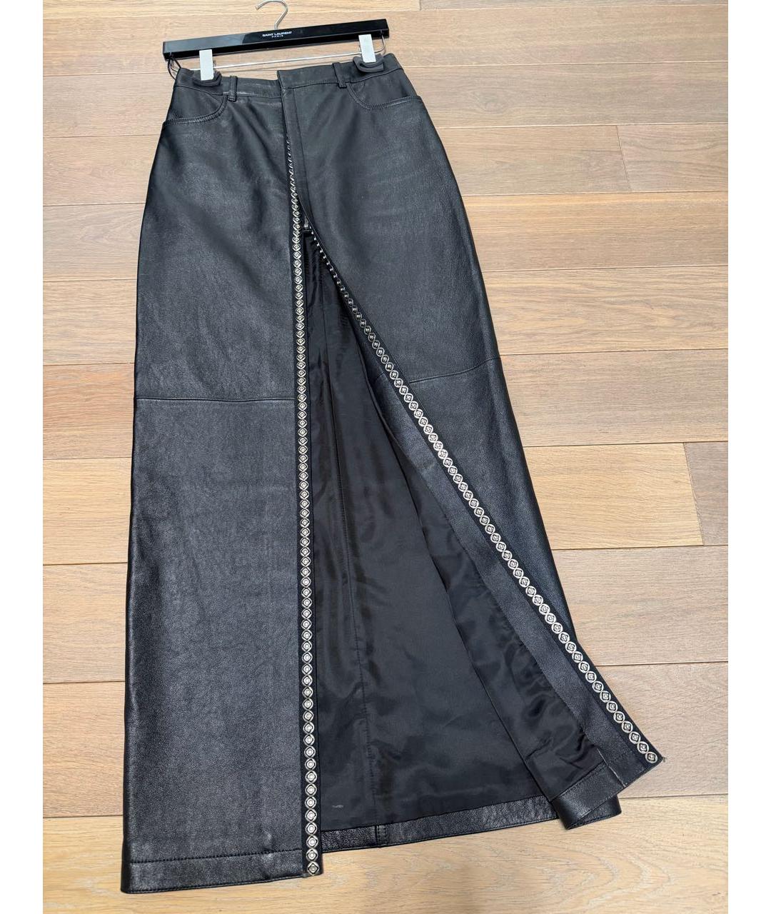 SAINT LAURENT Черная кожаная юбка макси, фото 2