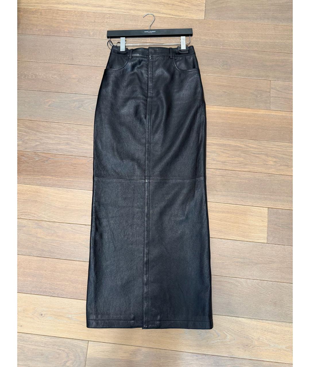 SAINT LAURENT Черная кожаная юбка макси, фото 3