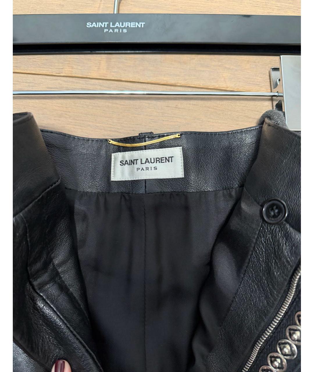 SAINT LAURENT Черная кожаная юбка макси, фото 5