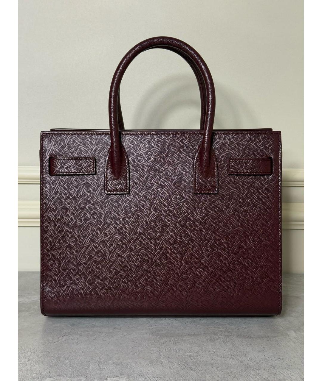 SAINT LAURENT Бордовая кожаная сумка с короткими ручками, фото 2