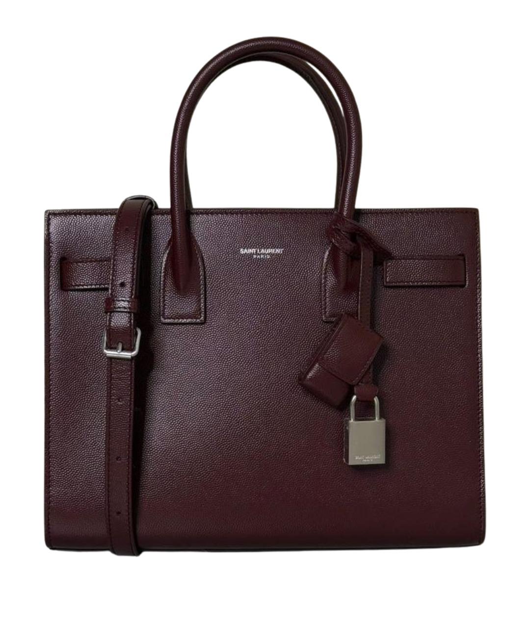 SAINT LAURENT Бордовая кожаная сумка с короткими ручками, фото 1