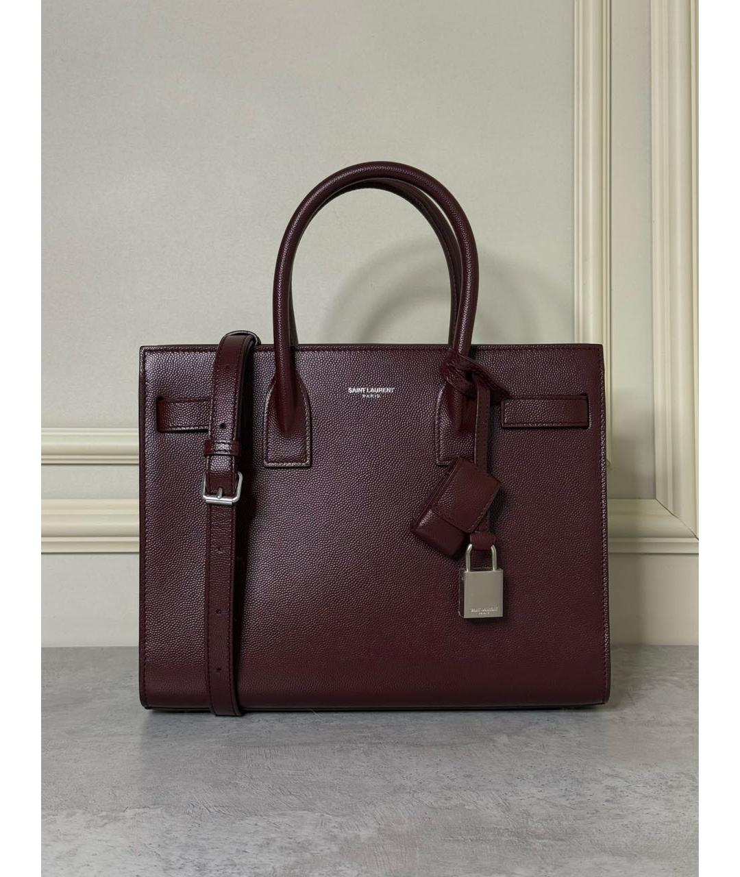 SAINT LAURENT Бордовая кожаная сумка с короткими ручками, фото 9