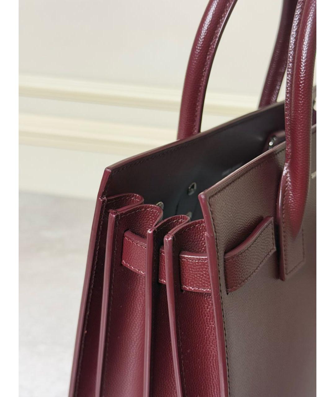 SAINT LAURENT Бордовая кожаная сумка с короткими ручками, фото 8
