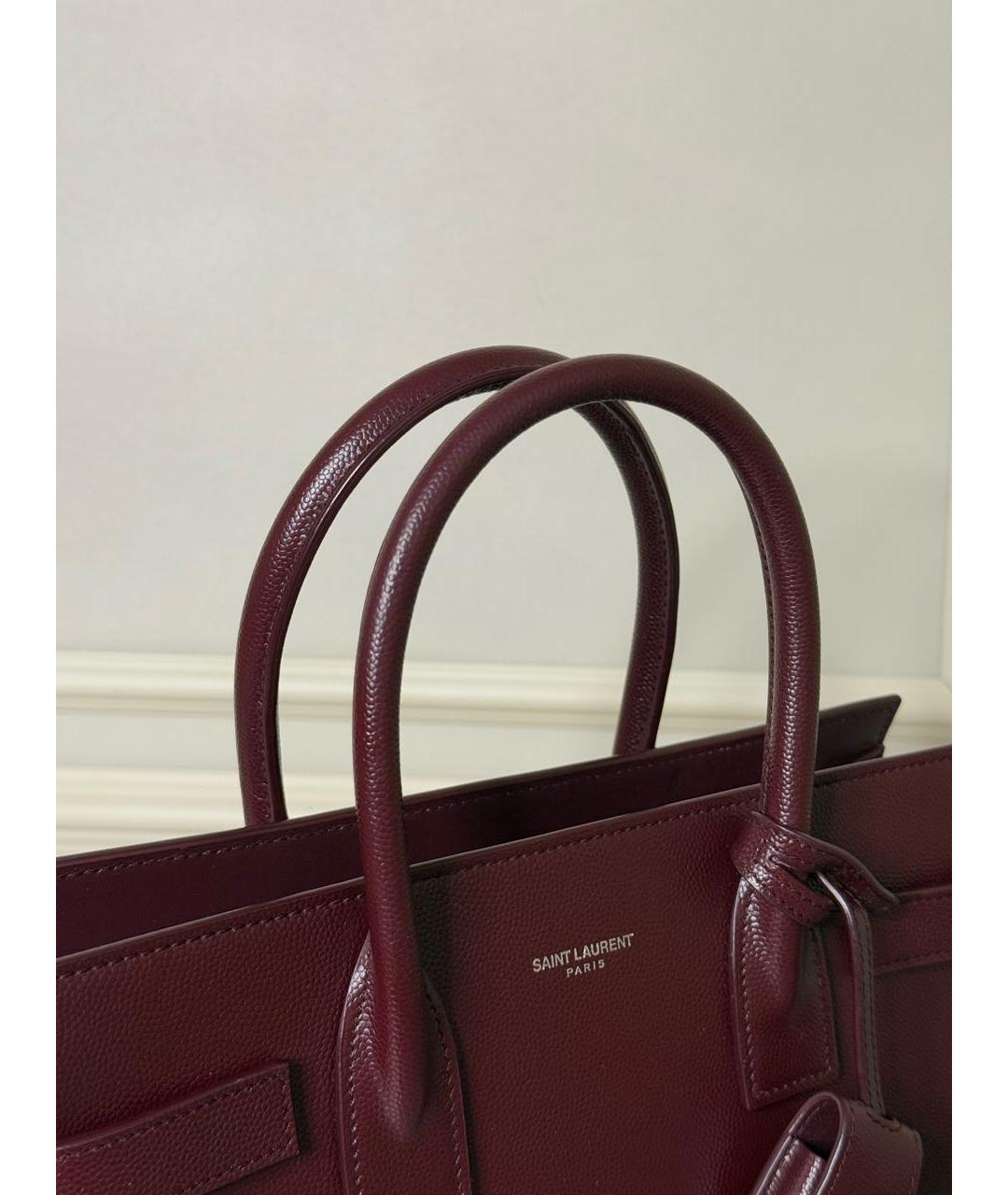 SAINT LAURENT Бордовая кожаная сумка с короткими ручками, фото 5