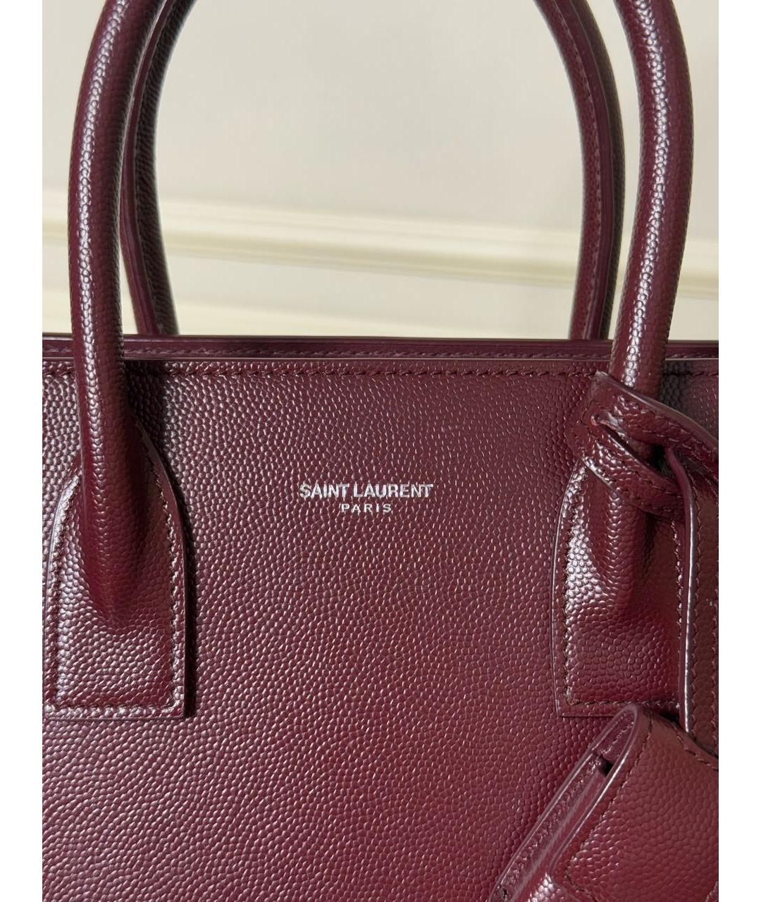 SAINT LAURENT Бордовая кожаная сумка с короткими ручками, фото 6