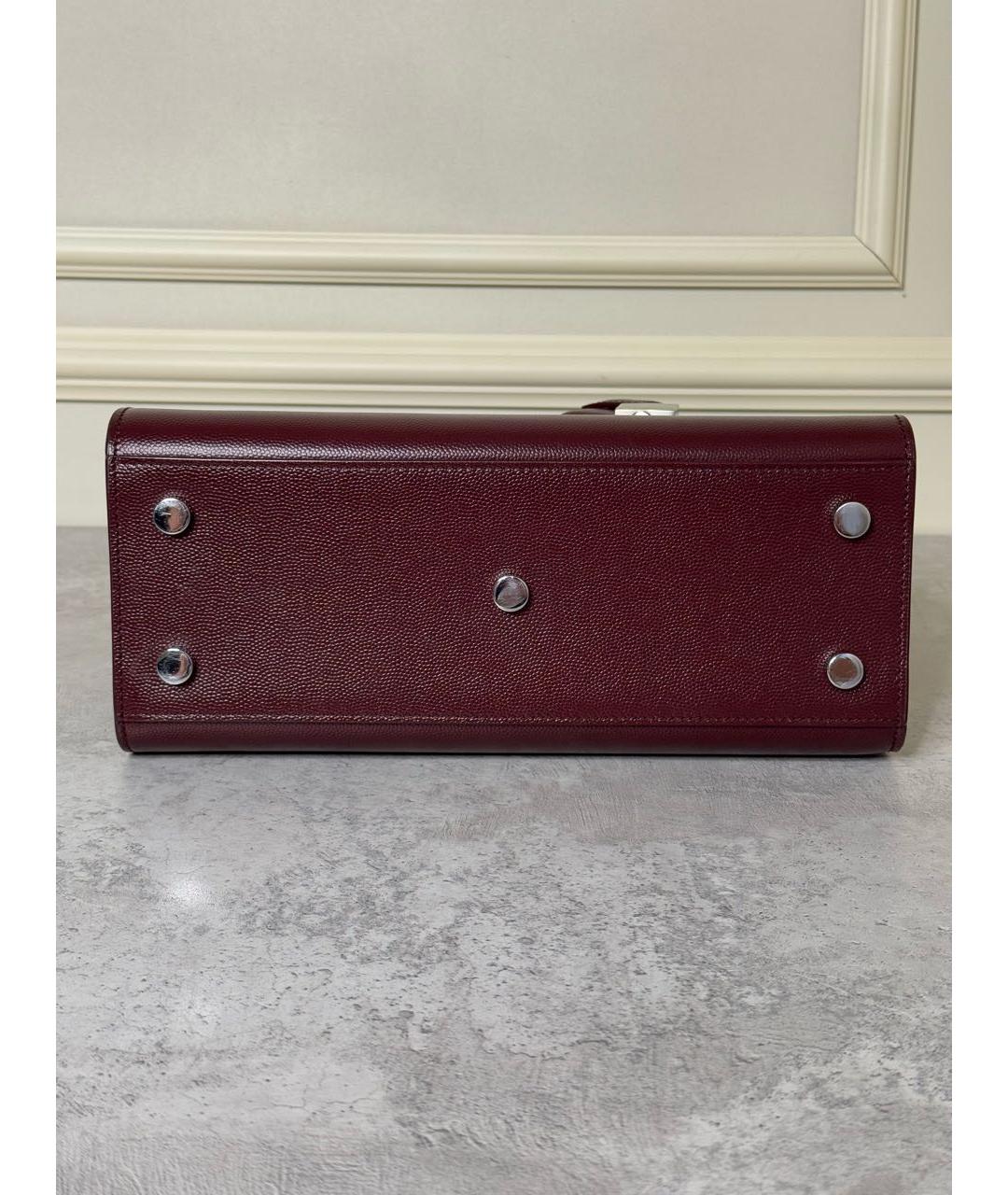 SAINT LAURENT Бордовая кожаная сумка с короткими ручками, фото 3