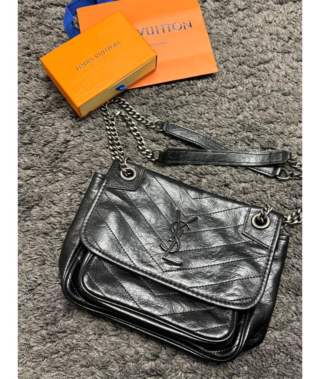 SAINT LAURENT Черная кожаная сумка через плечо, фото 5