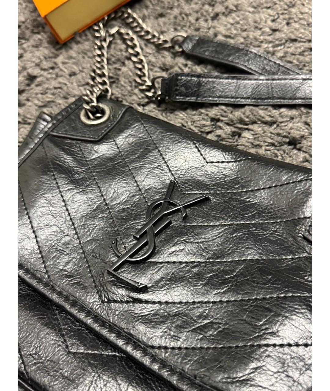 SAINT LAURENT Черная кожаная сумка через плечо, фото 2