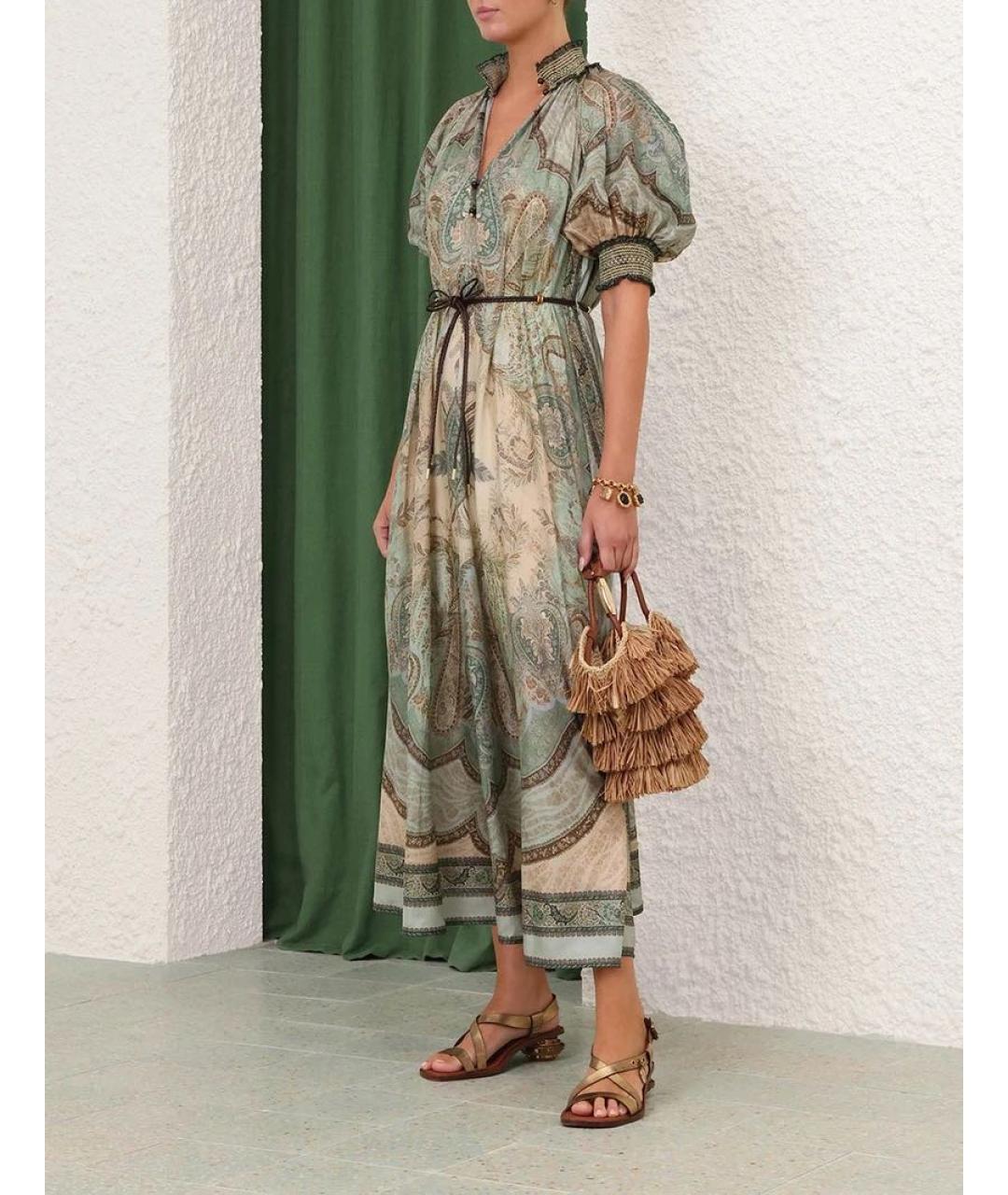 ZIMMERMANN Зеленые шелковое коктейльное платье, фото 3