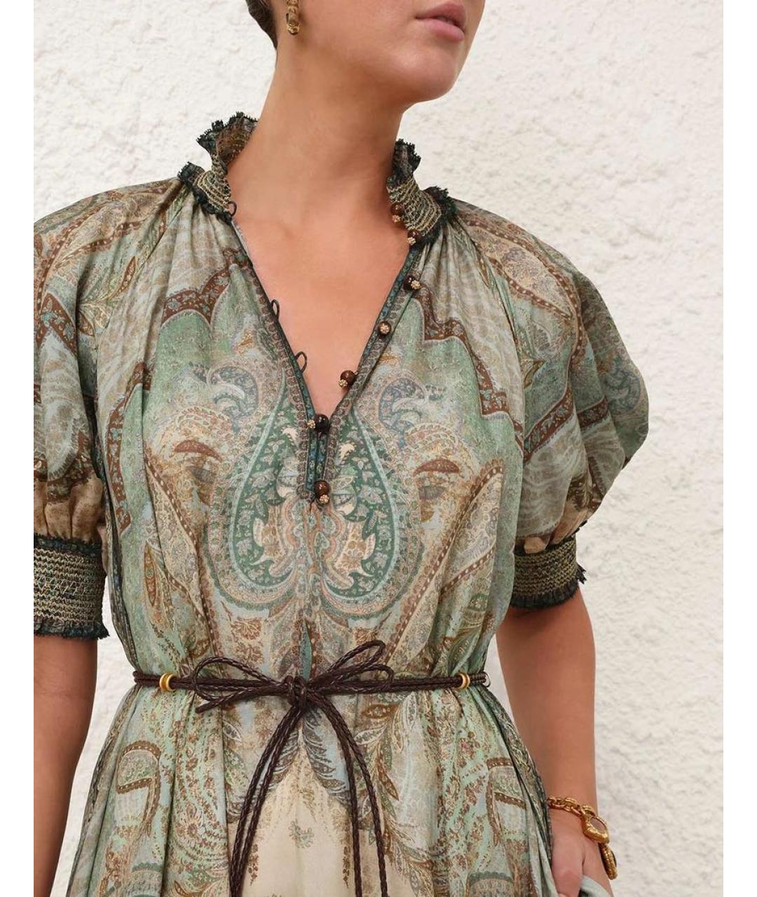 ZIMMERMANN Зеленые шелковое коктейльное платье, фото 3