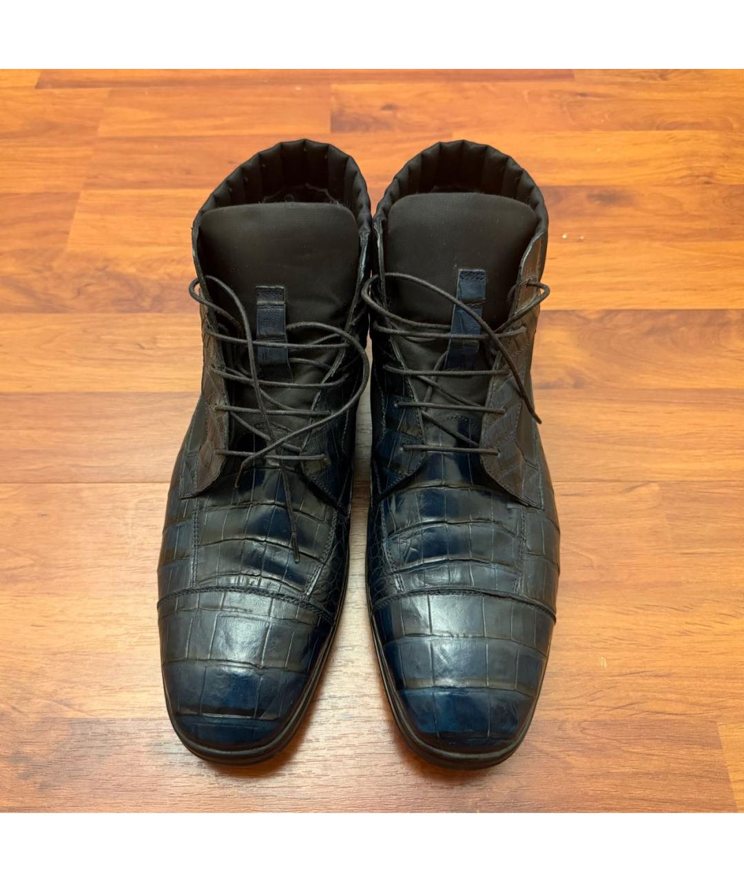 ZILLI Синие высокие кроссовки / кеды из экзотической кожи, фото 3