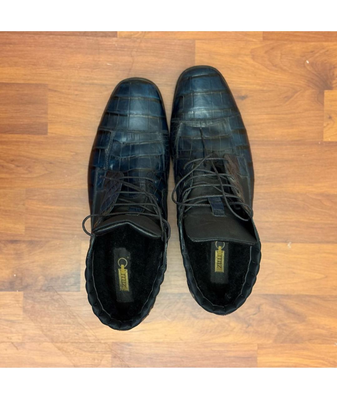 ZILLI Синие высокие кроссовки / кеды из экзотической кожи, фото 4