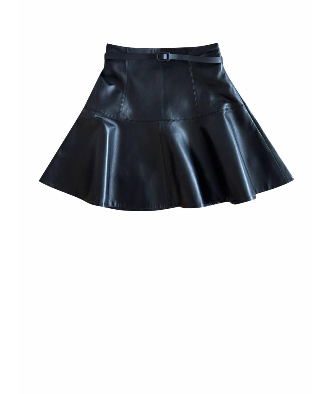 CHRISTIAN DIOR Черная кожаная юбка мини, фото 1