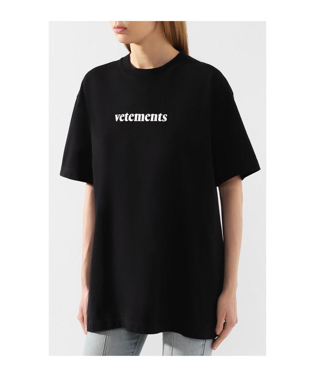 VETEMENTS Черная хлопковая футболка, фото 3