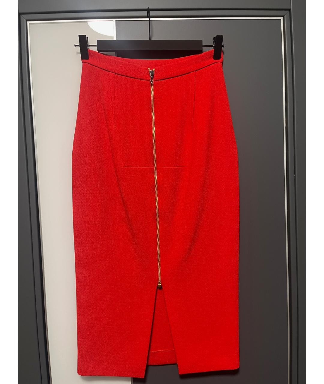 ROLAND MOURET Красная шерстяная юбка миди, фото 3