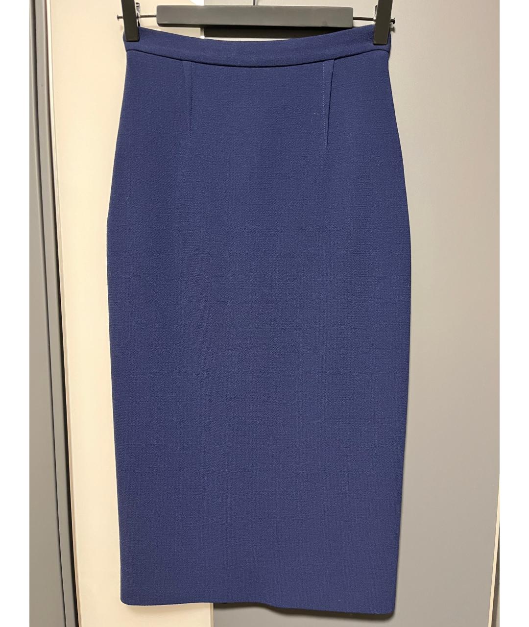 ROLAND MOURET Темно-синяя шерстяная юбка миди, фото 6