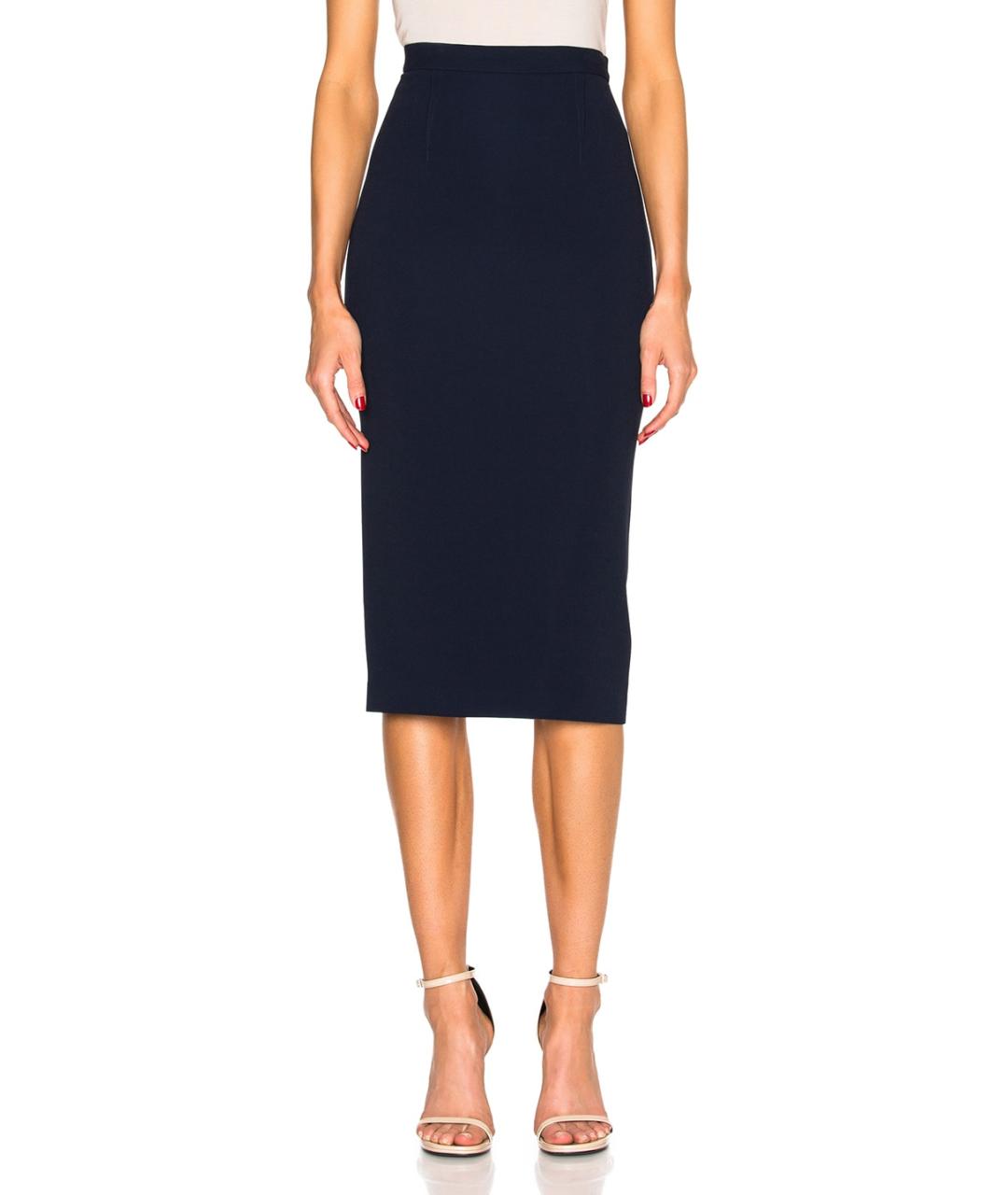 ROLAND MOURET Темно-синяя шерстяная юбка миди, фото 3