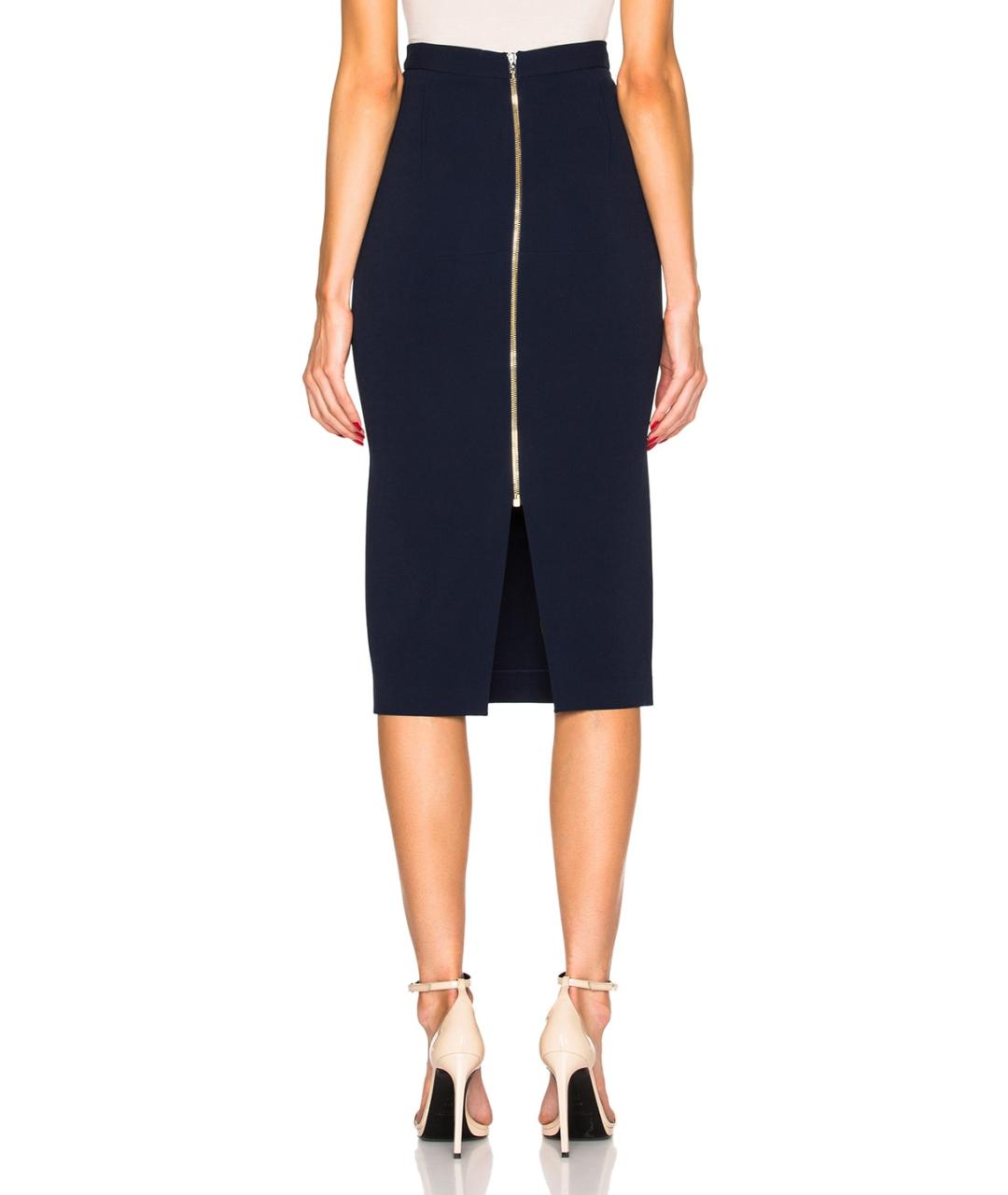 ROLAND MOURET Темно-синяя шерстяная юбка миди, фото 5