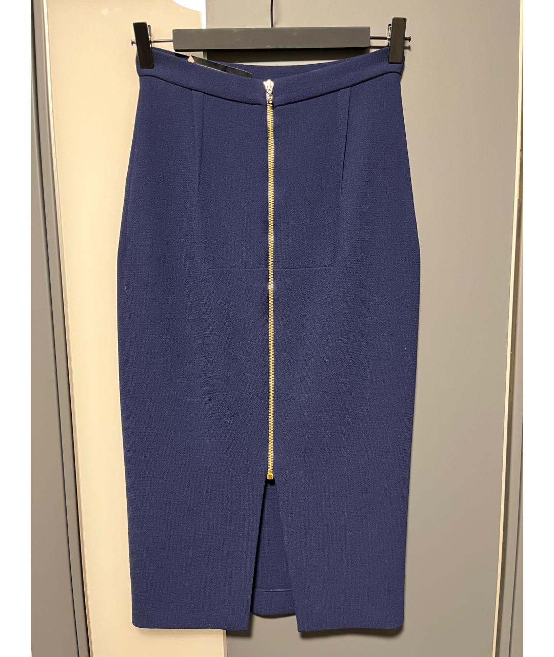 ROLAND MOURET Темно-синяя шерстяная юбка миди, фото 3