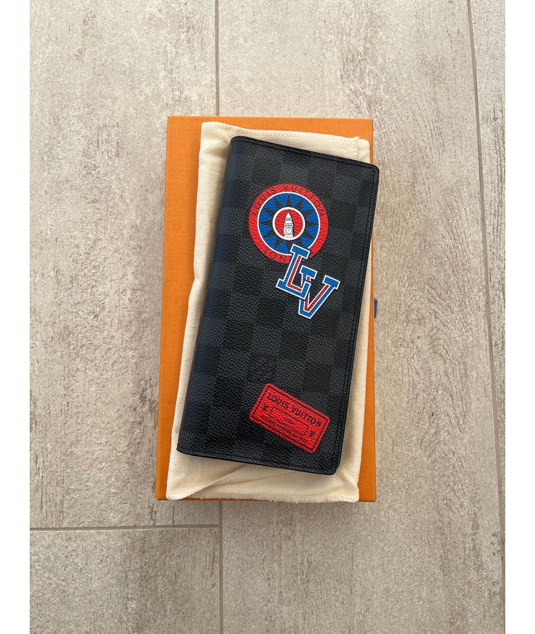 LOUIS VUITTON Черный кожаный кошелек, фото 8