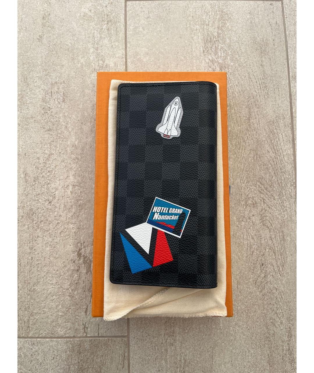 LOUIS VUITTON Черный кожаный кошелек, фото 2