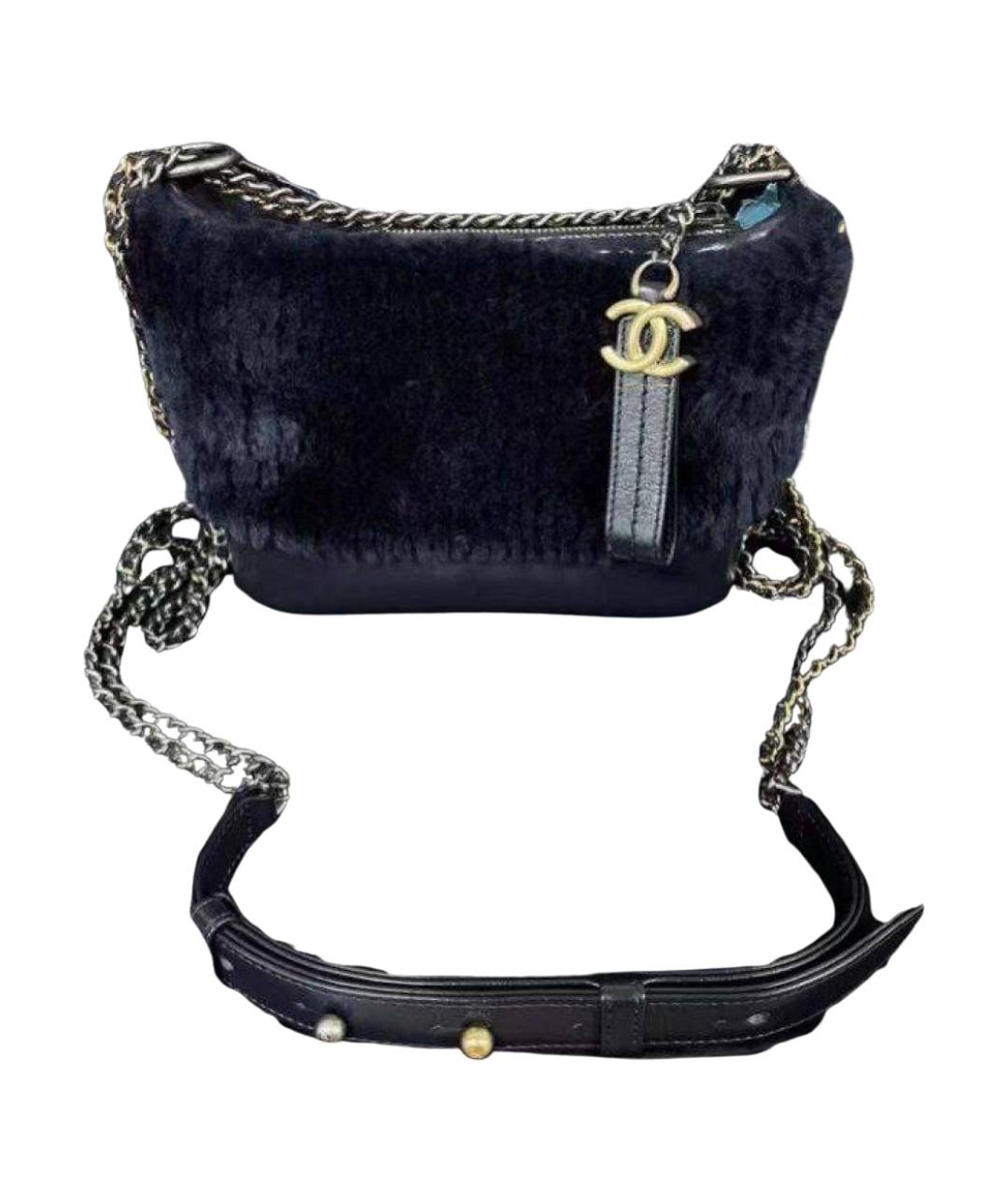 CHANEL Темно-синяя меховая сумка через плечо, фото 1