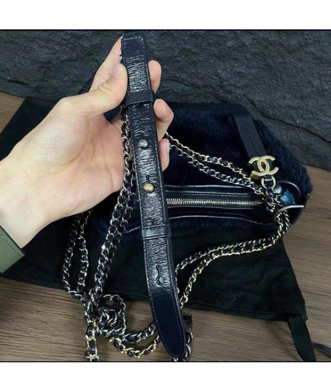 CHANEL Темно-синяя меховая сумка через плечо, фото 6