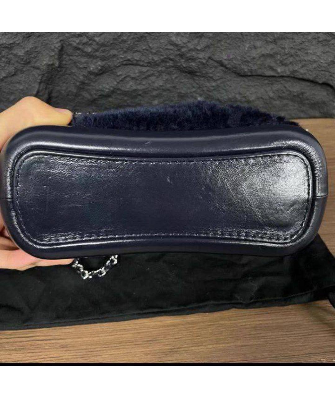 CHANEL Темно-синяя меховая сумка через плечо, фото 9