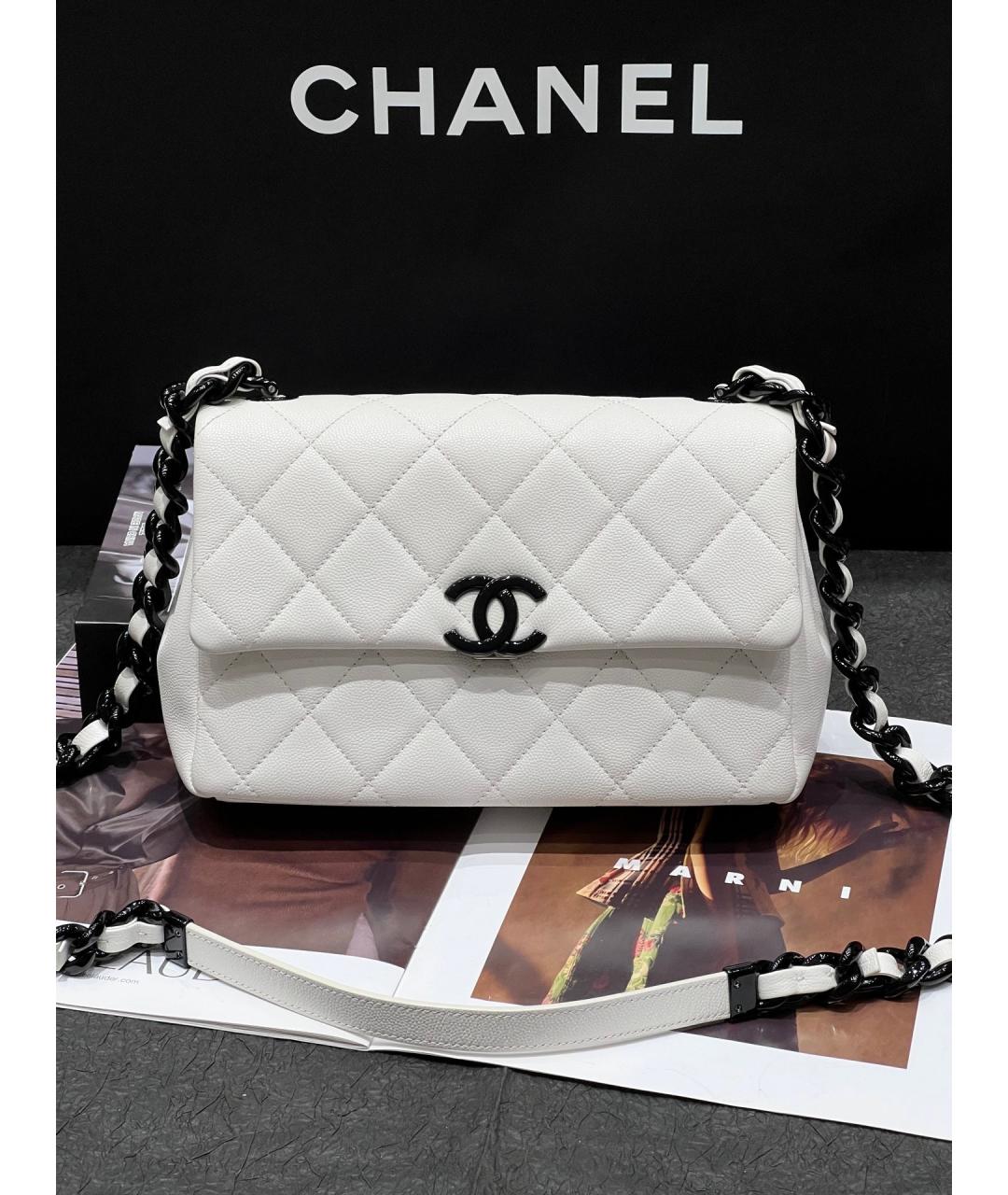 CHANEL Белая кожаная сумка через плечо, фото 7
