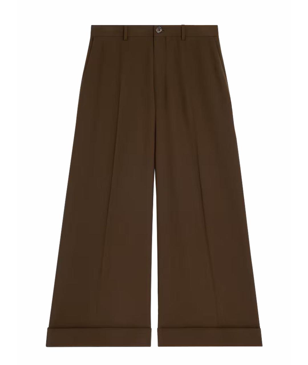 CELINE Коричневые шерстяные брюки широкие, фото 1