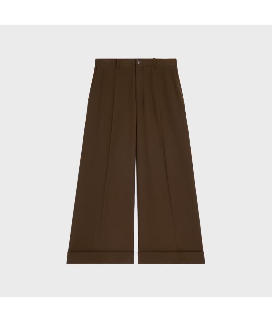 CELINE Коричневые шерстяные брюки широкие, фото 4