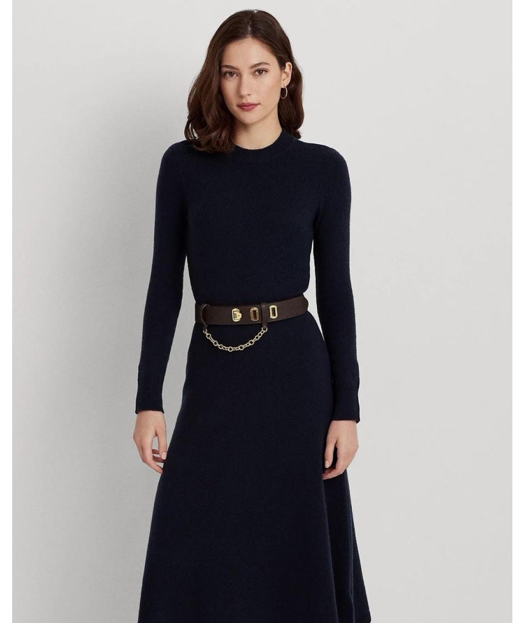 RALPH LAUREN Темно-синее шерстяное повседневное платье, фото 4