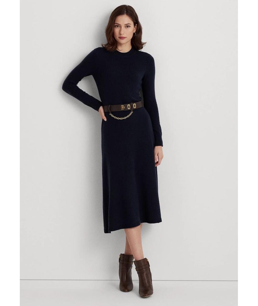RALPH LAUREN Темно-синее шерстяное повседневное платье, фото 2