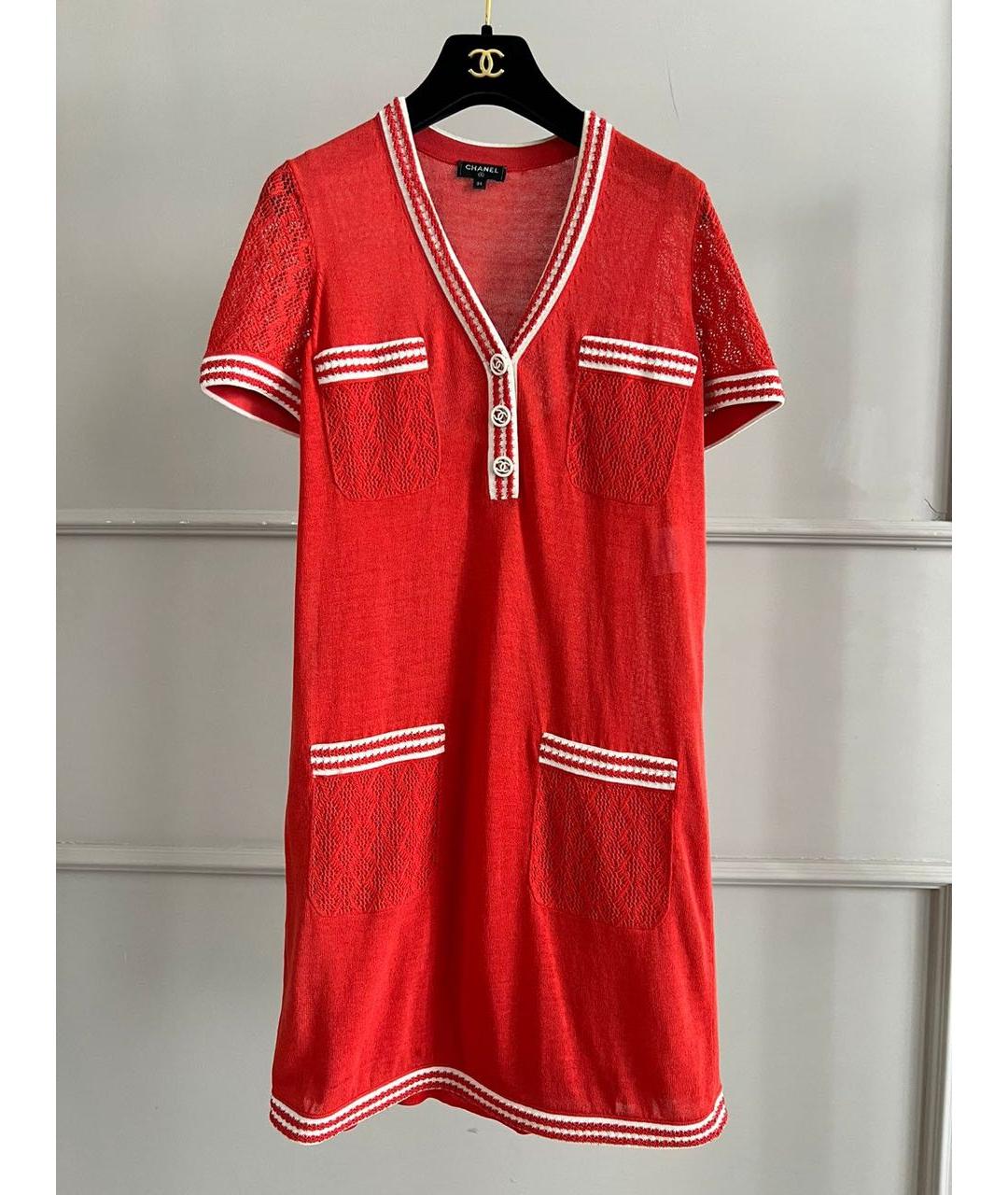 CHANEL Красное шелковое повседневное платье, фото 9
