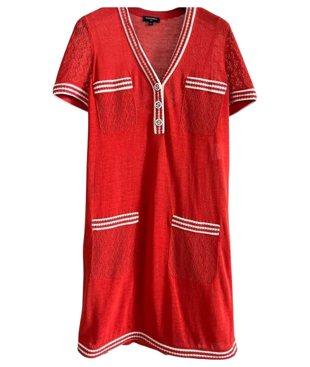 CHANEL Красное шелковое повседневное платье, фото 1