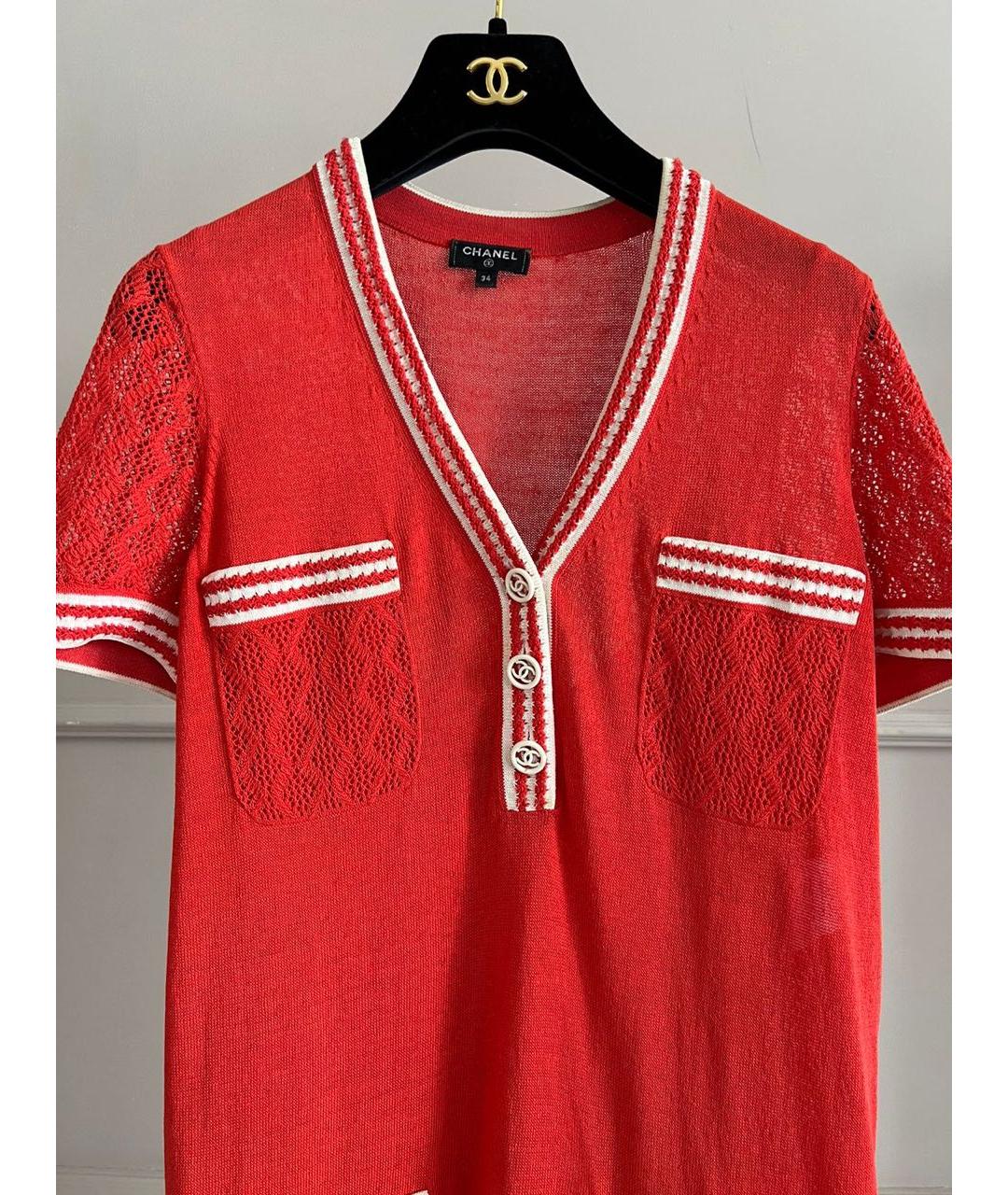 CHANEL Красное шелковое повседневное платье, фото 2